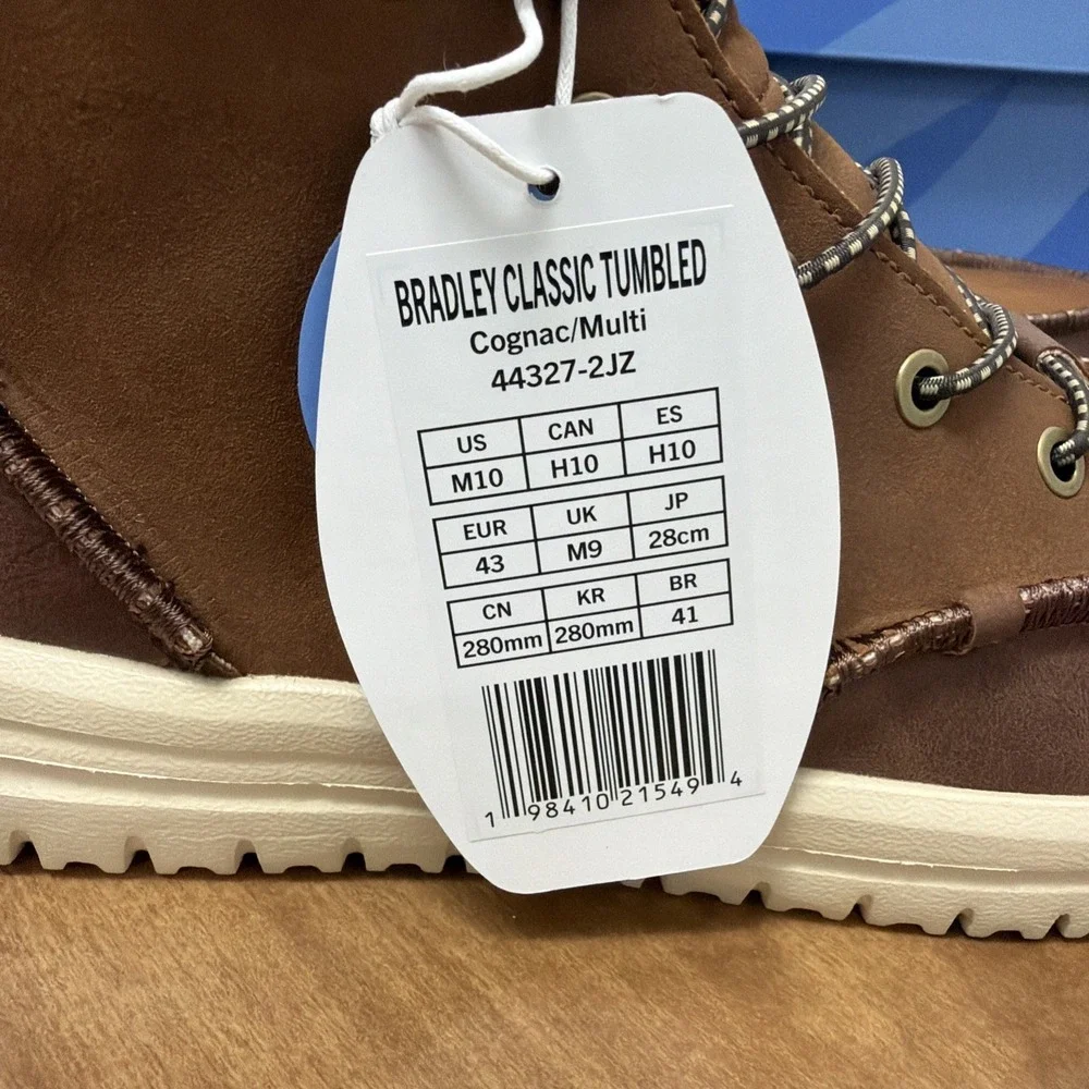Hey Dude Men's Bradley Classic Tumbled Cognac Brown Size 10 lightweight wool